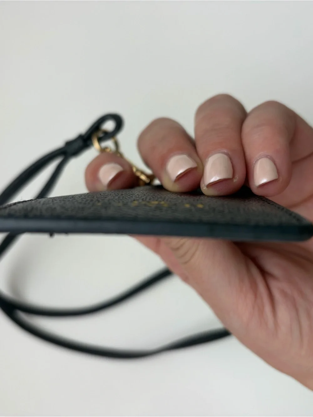 Coach Black Leather Card Holder Lanyard with Gold Hardware
